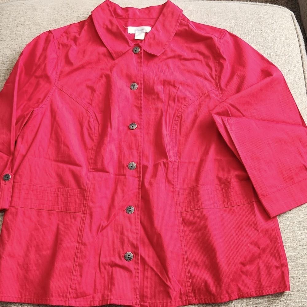CJBANKS  SIZE 1X RED Cotton/spandex 3/4 sleeve jacket.